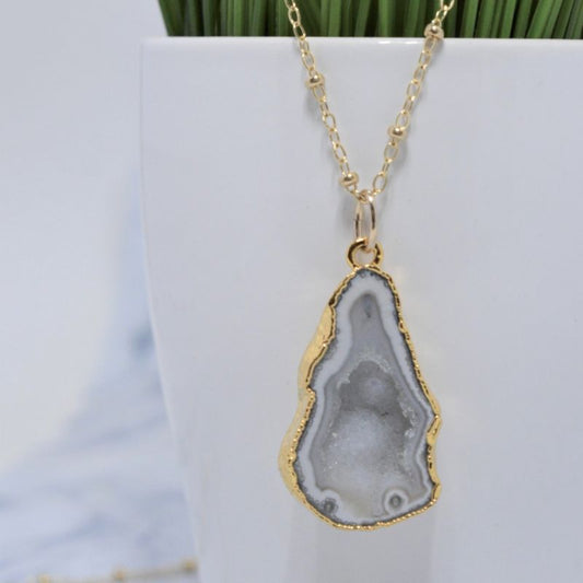 Long Gold Geode Necklace