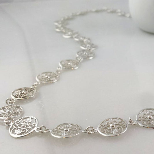 Long Sterling Silver Filigree Necklace