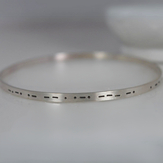 Sterling Silver Custom Morse Code Bangle Bracelet