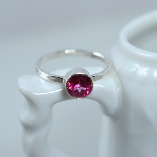Sterling Silver 6mm Pink Topaz Ring
