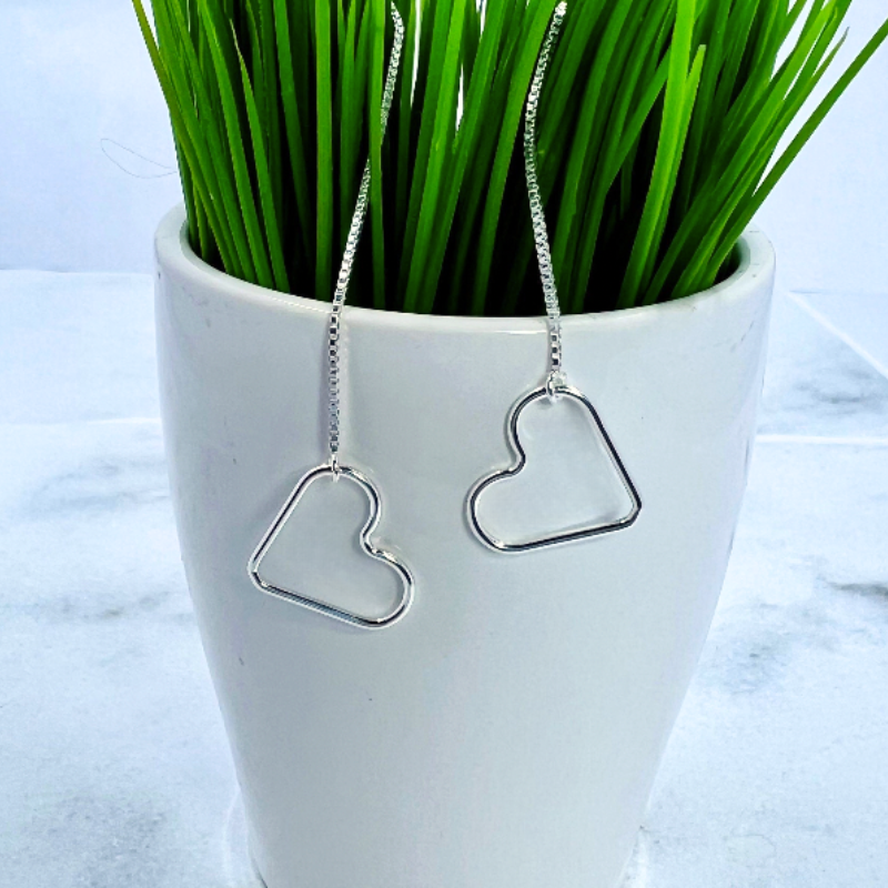 Sterling Silver Long Heart Earrings