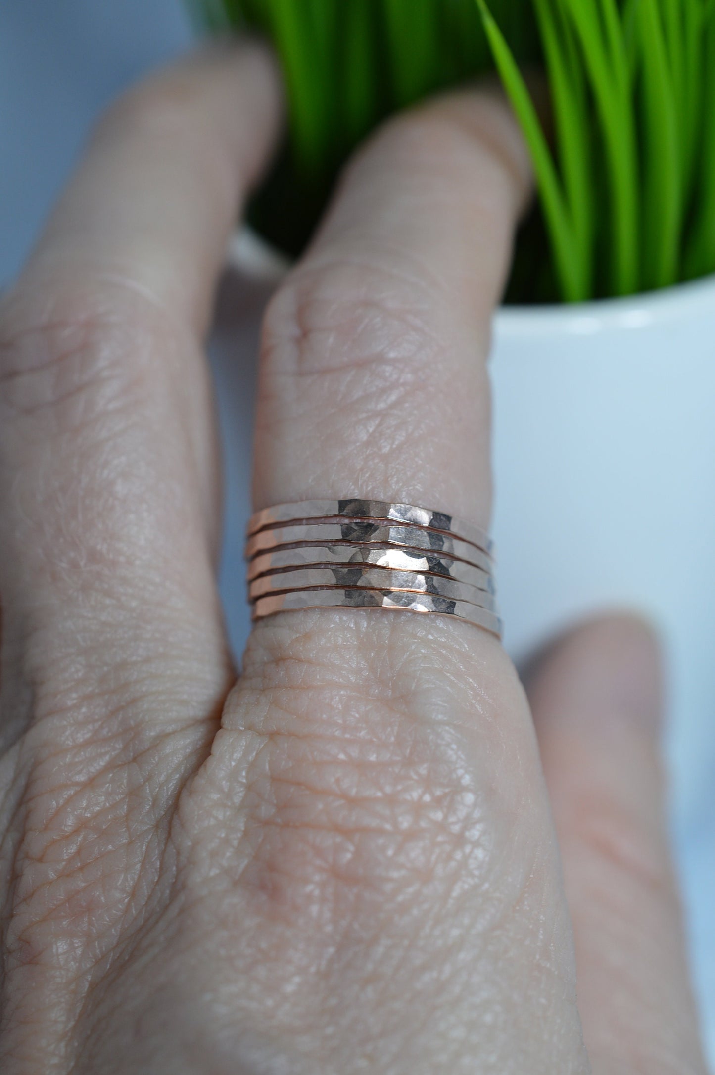 Rose Gold Ultra Thin Hammered Stacking Ring