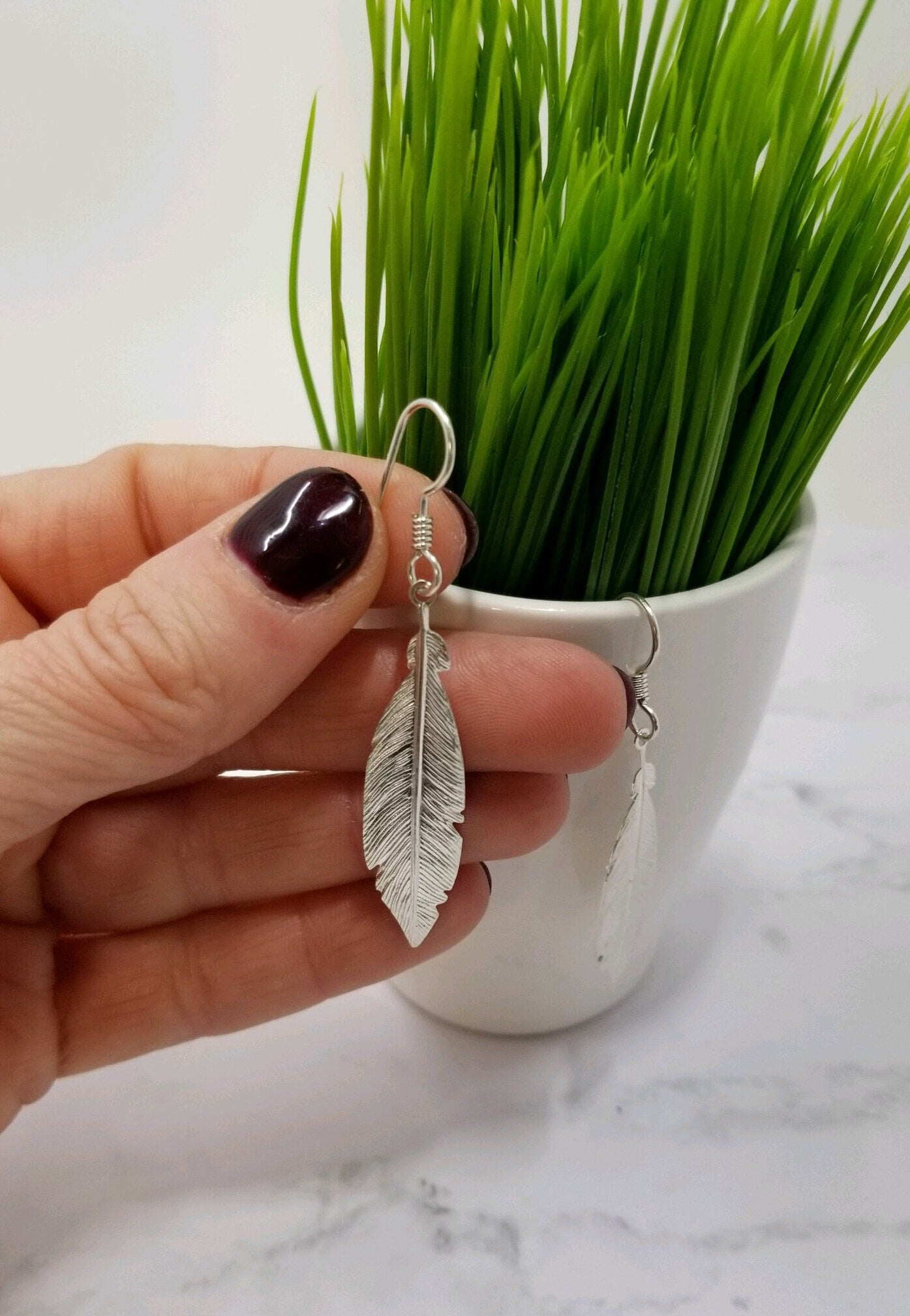 Sterling Silver Feather Earrings