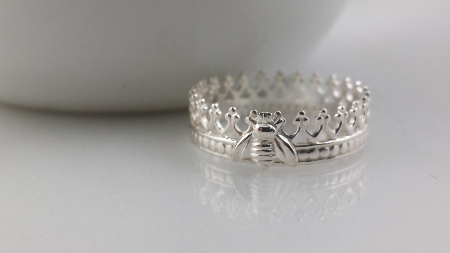 Sterling Silver Queen Bee Crown Ring