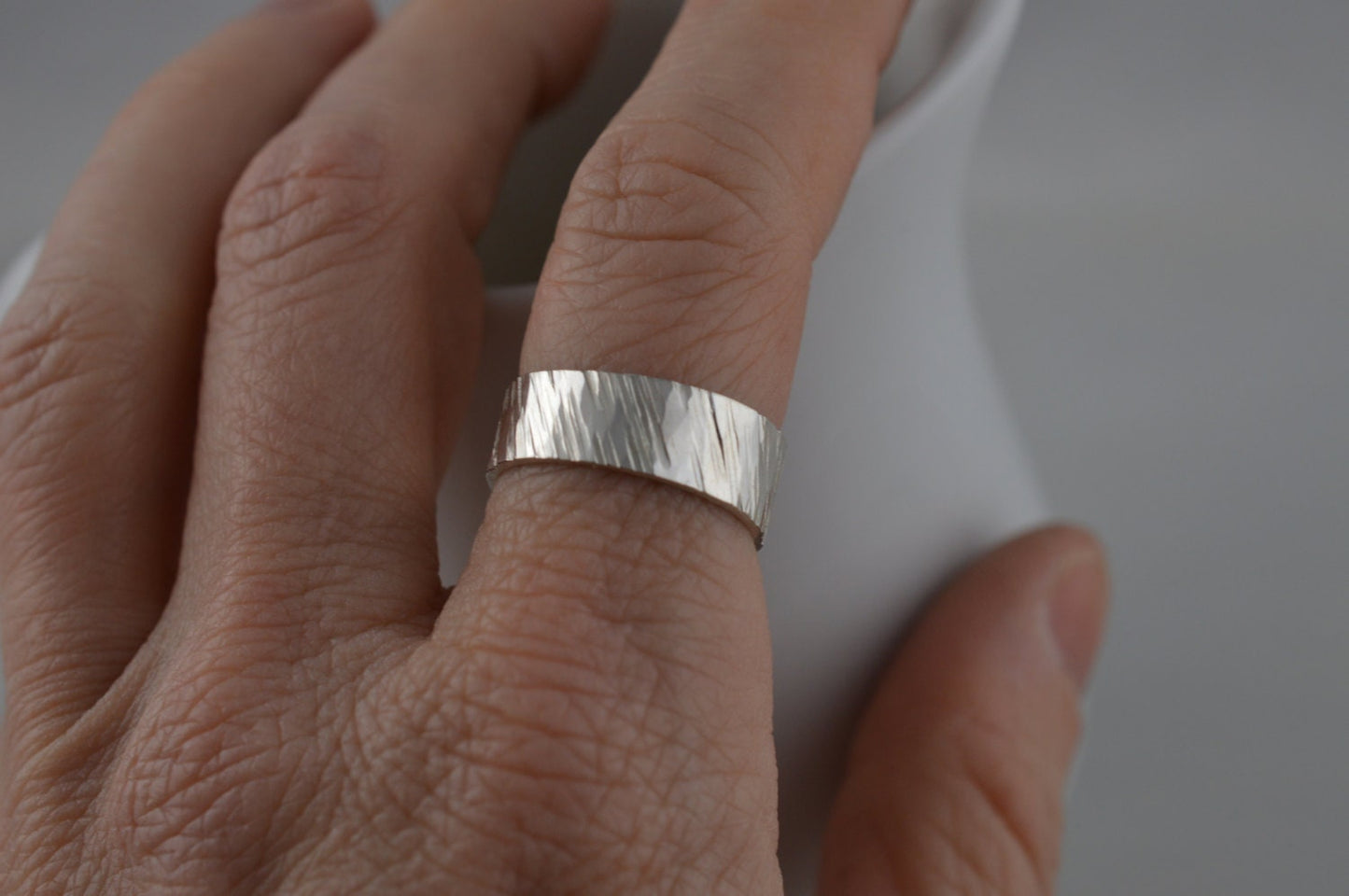Sterling Silver Wide Textured Ring - Tree Bark Ring