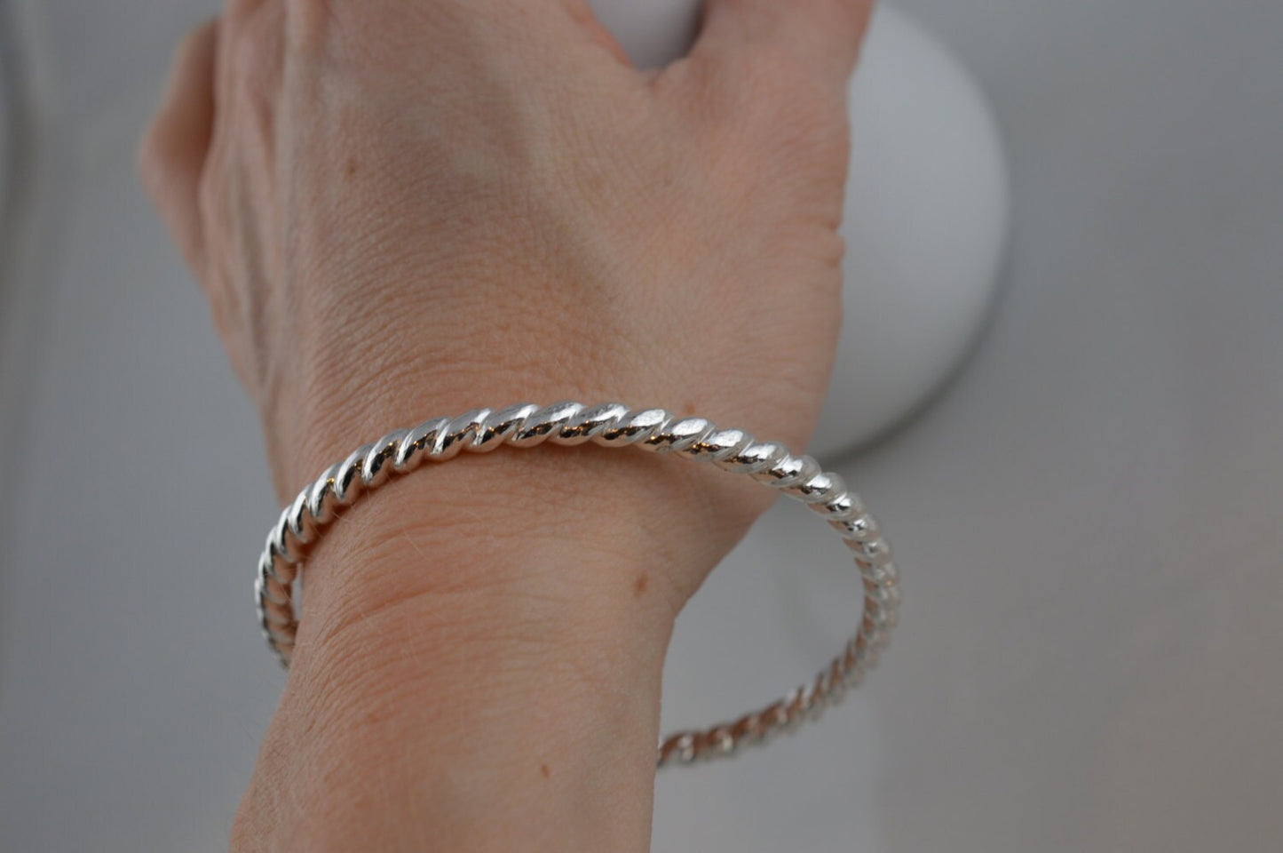 Sterling Silver Thick Twist Rope Bangle Bracelet - Silver Stacking Bracelet