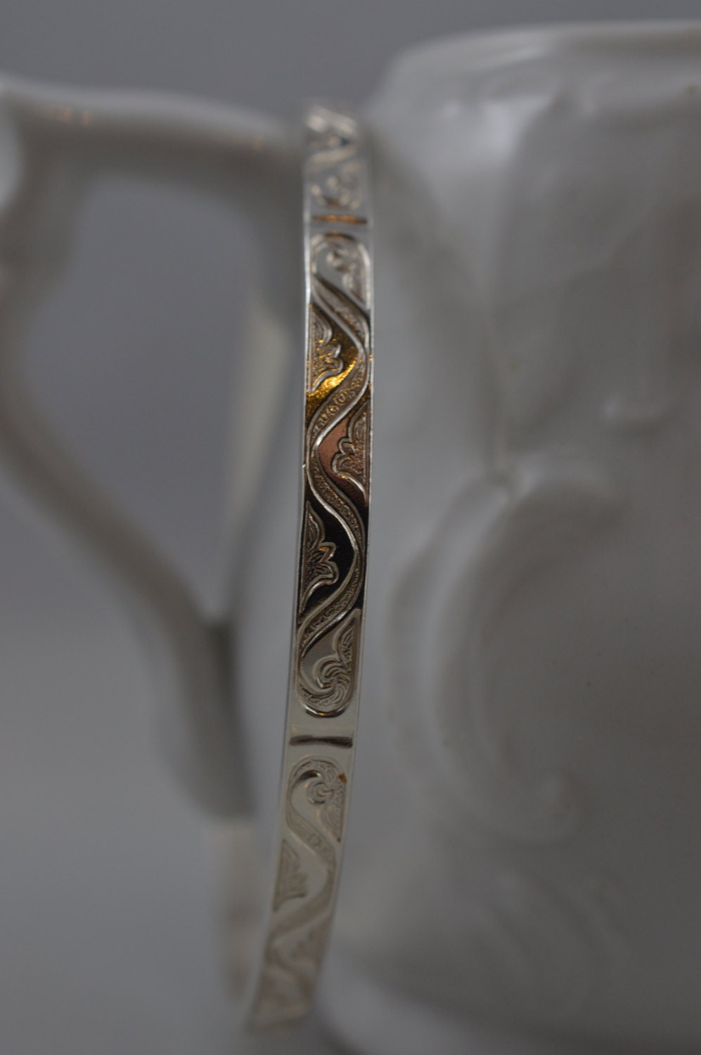 Sterling Silver Scroll Pattern Bangle Bracelet