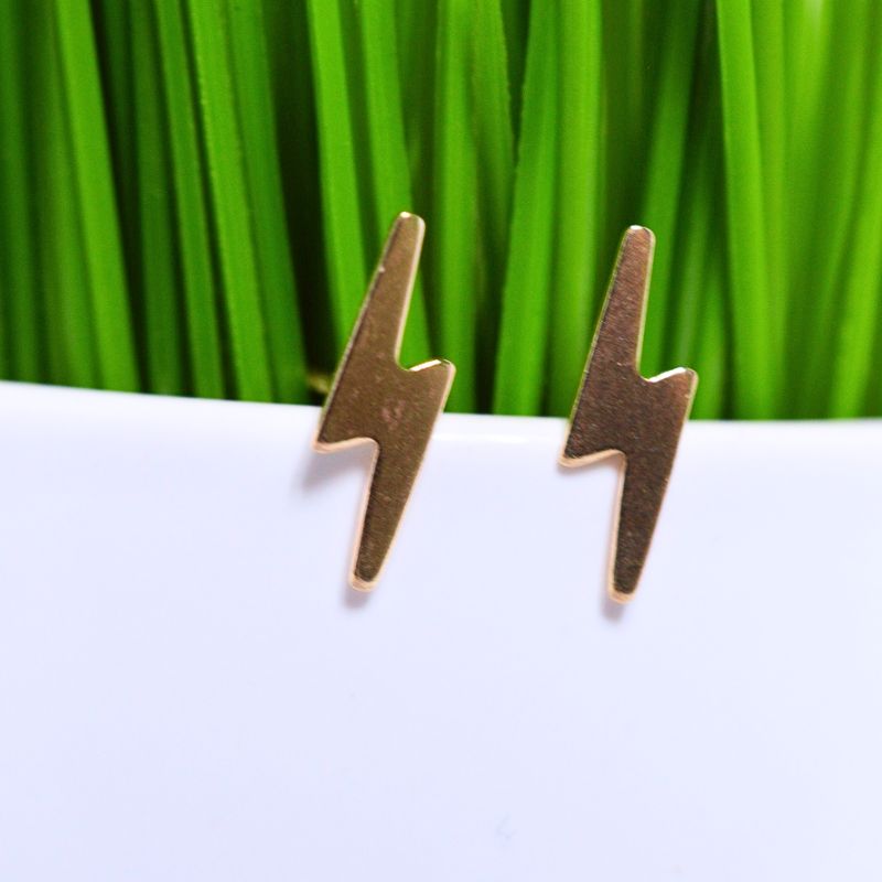 Gold Fill Lightning Bolt Stud Earrings