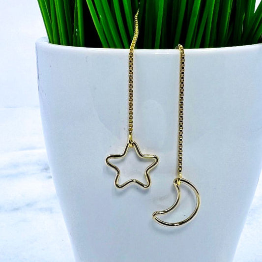 14k Gold Fill Star and Threader Moon Earrings