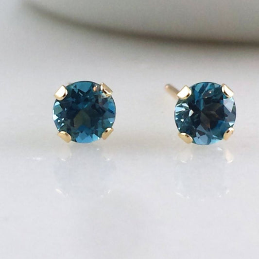 14k Gold London Blue Topaz 4mm Gemstone Earrings