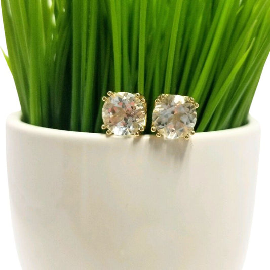 14k Gold White Topaz Stud Earrings