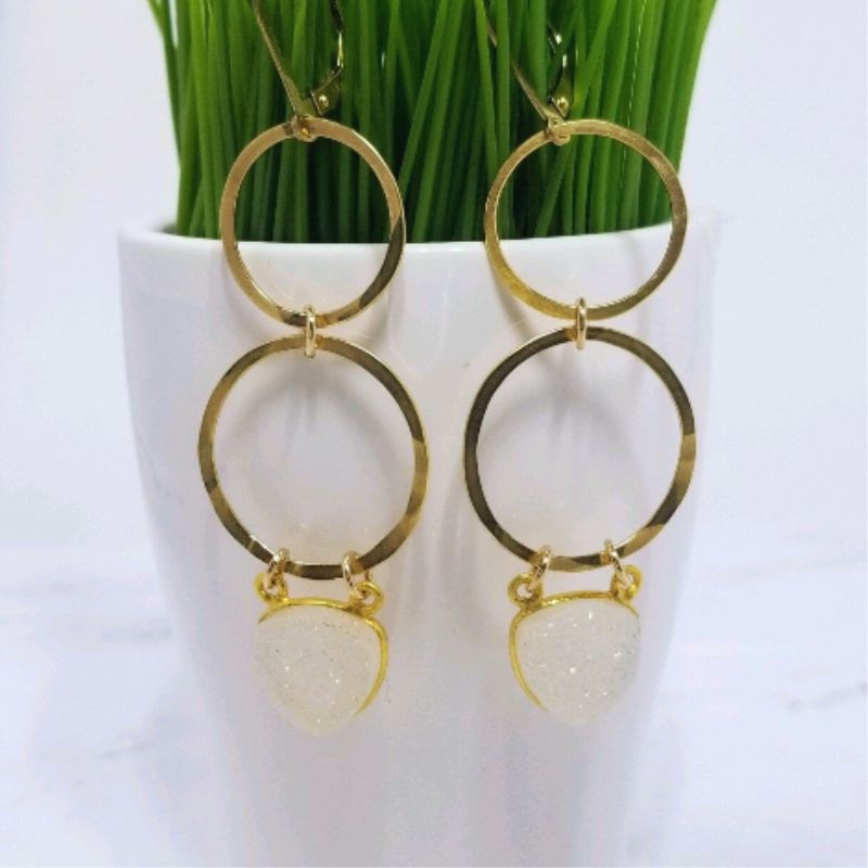 Gold fill hoop and druzy earrings