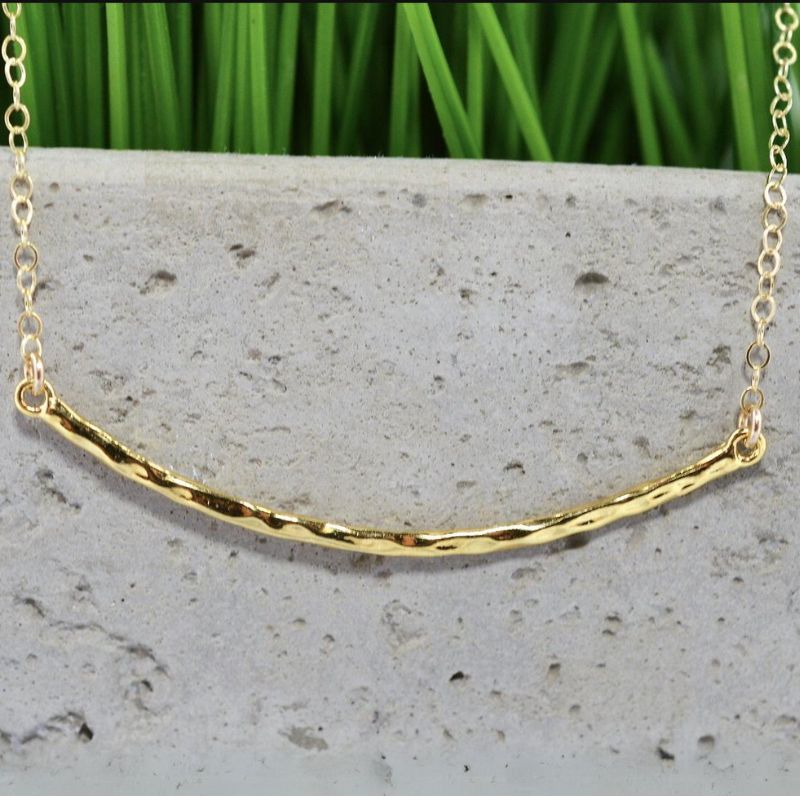 Gold Fill Hammered Bar Necklace