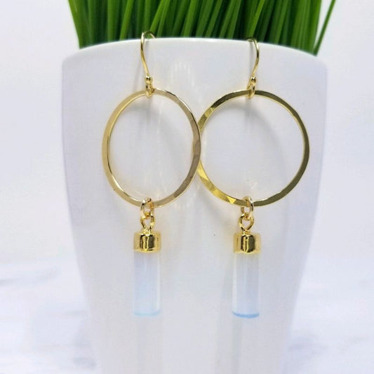 Gold fill opal hoop earrings