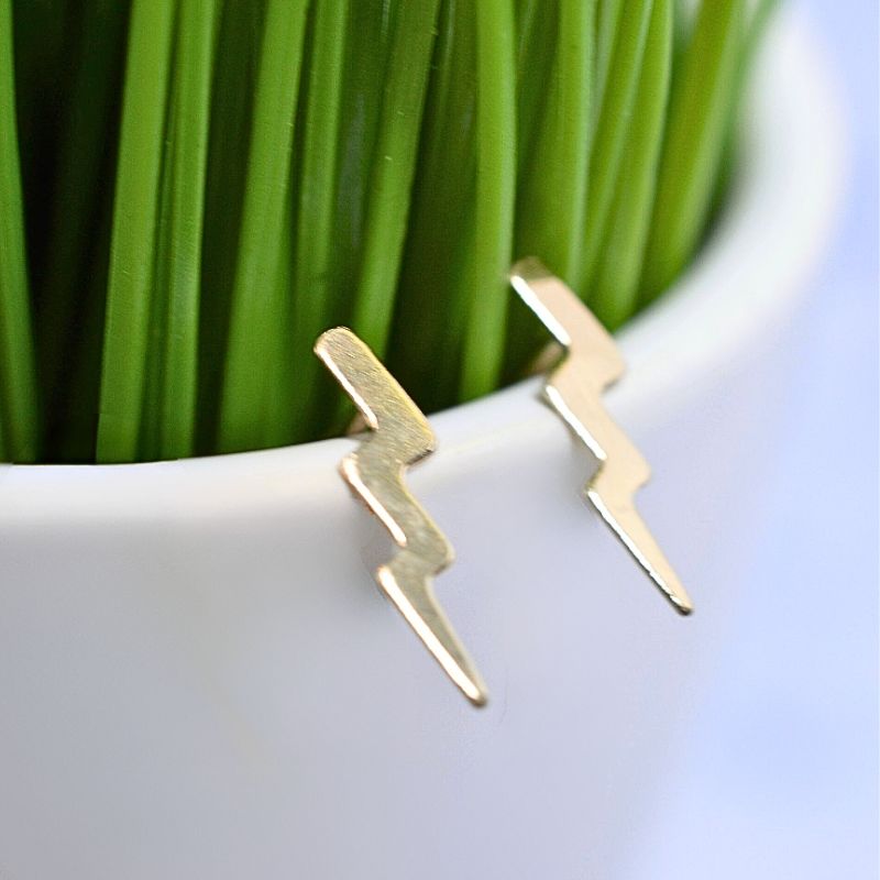 Gold Fill Skinny Lightning Bolt Stud Earrings