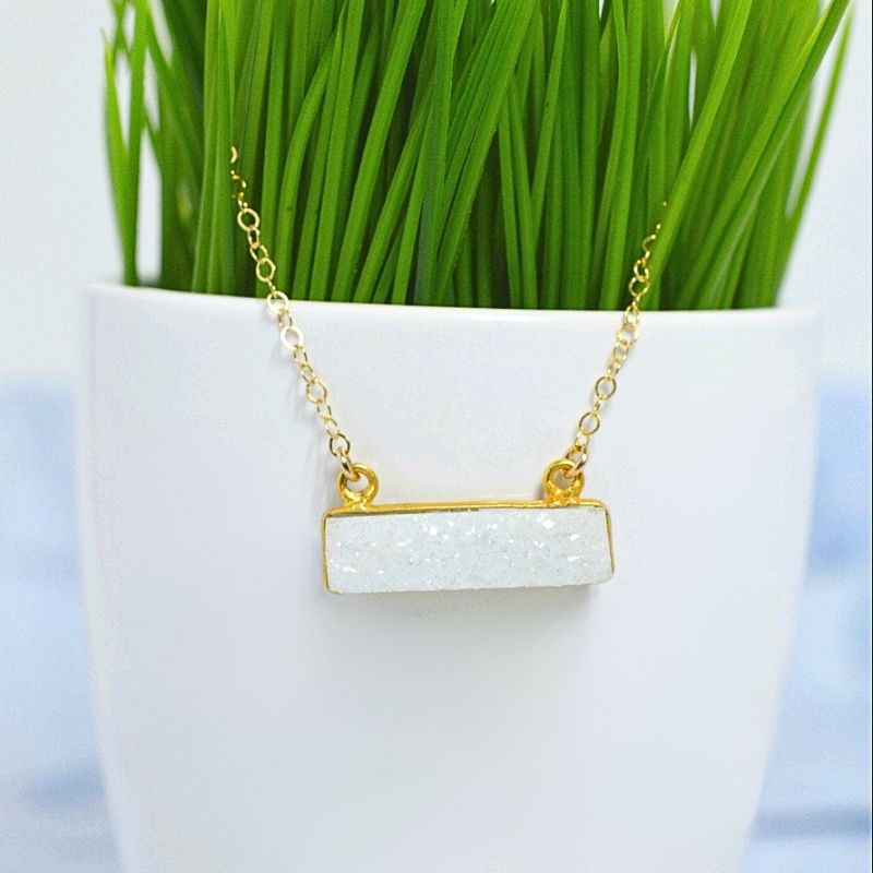 Gold Fill Sparkling Druzy Bar Necklace