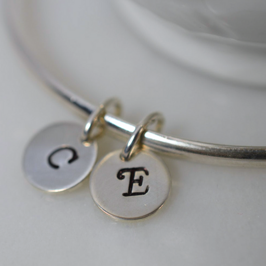 Sterling Silver Custom Initial Charm Bangle Bracelet