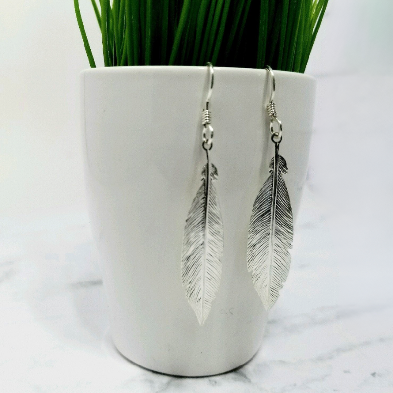Sterling Silver Feather Earrings