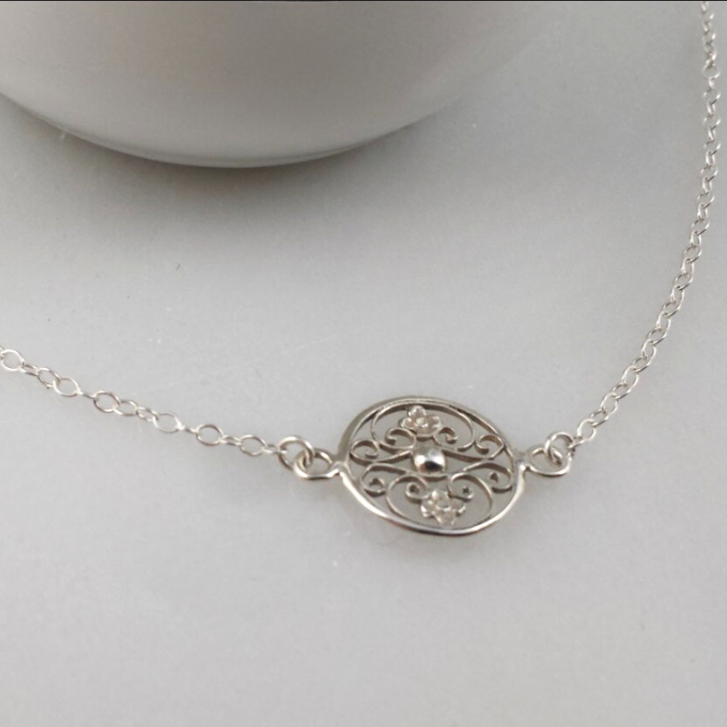 Sterling Silver Floral Filigree Necklace