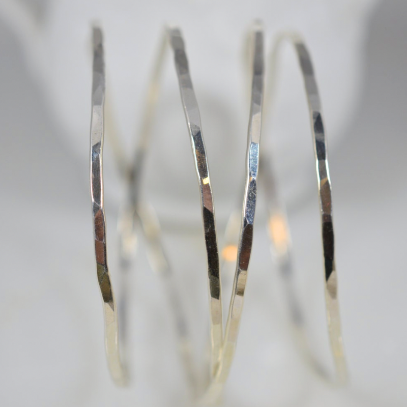 Sterling Silver Hammered Spring Bangle Bracelet