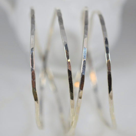 Sterling Silver Hammered Spring Bangle Bracelet
