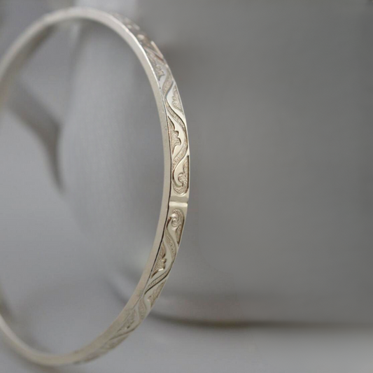 Sterling Silver Scroll Pattern Bangle Bracelet