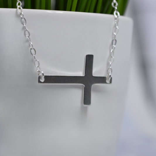 Sterling Silver Sideways Cross Necklace