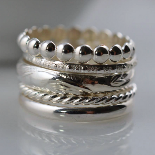 Sterling Silver Stacking Patterned Ring Set