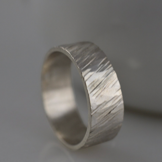 Sterling Silver Wide Textured Ring - Tree Bark Ring