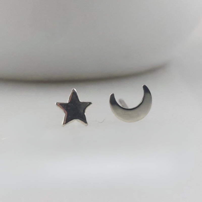 Tiny Sterling Silver Moon and Star Earrings