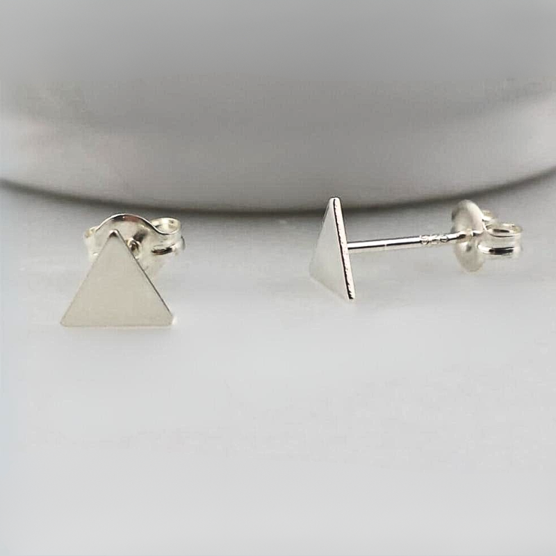 Tiny Sterling Triangle Post Earrings - Geometric Triangle Studs