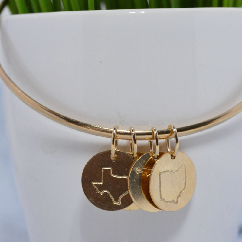 Gold Fill State Charm Bangle Bracelet