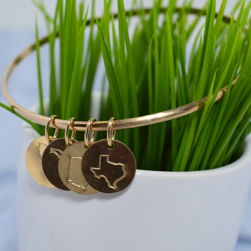 Gold Fill State Charm Bangle Bracelet