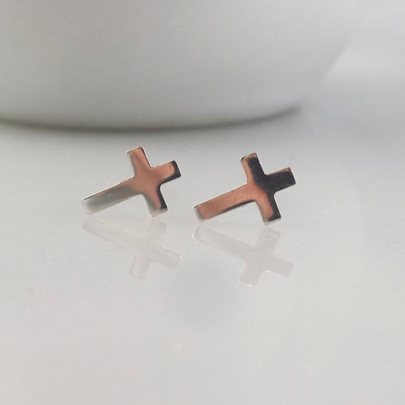 Small Sterling Silver Cross Earrings