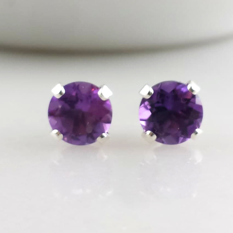 Sterling Silver Amethyst Gemstone Stud Earrings