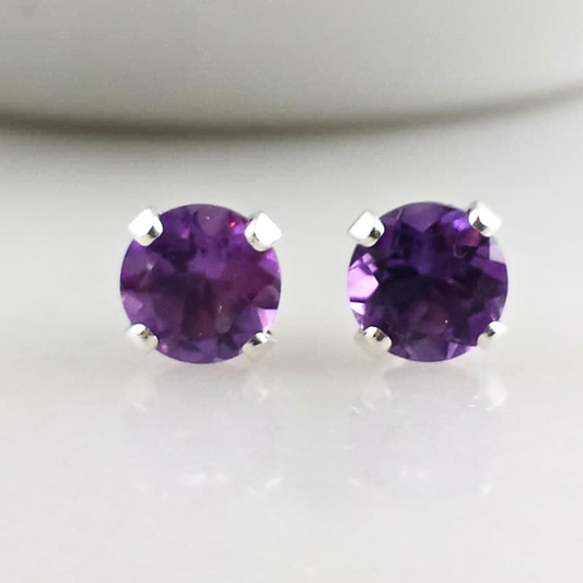 Sterling Silver Amethyst Gemstone Stud Earrings