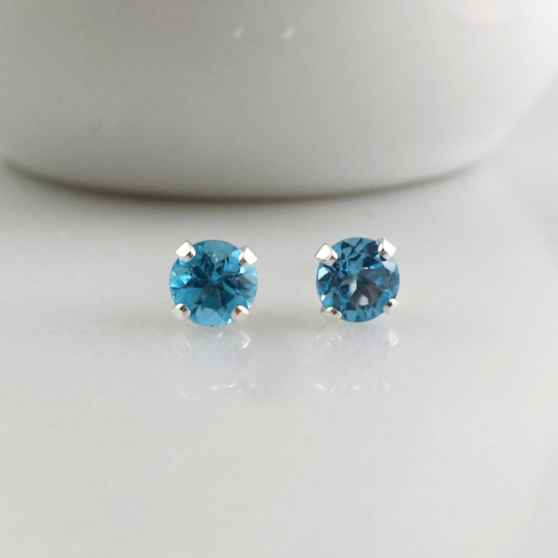 Sterling Silver Blue Topaz Gemstone Stud Earrings