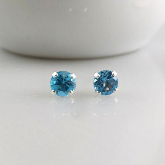 Sterling Silver Blue Topaz Gemstone Stud Earrings