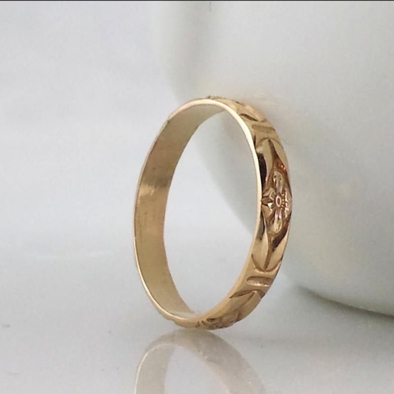 Skinny 14k SOLID gold Floral Ring