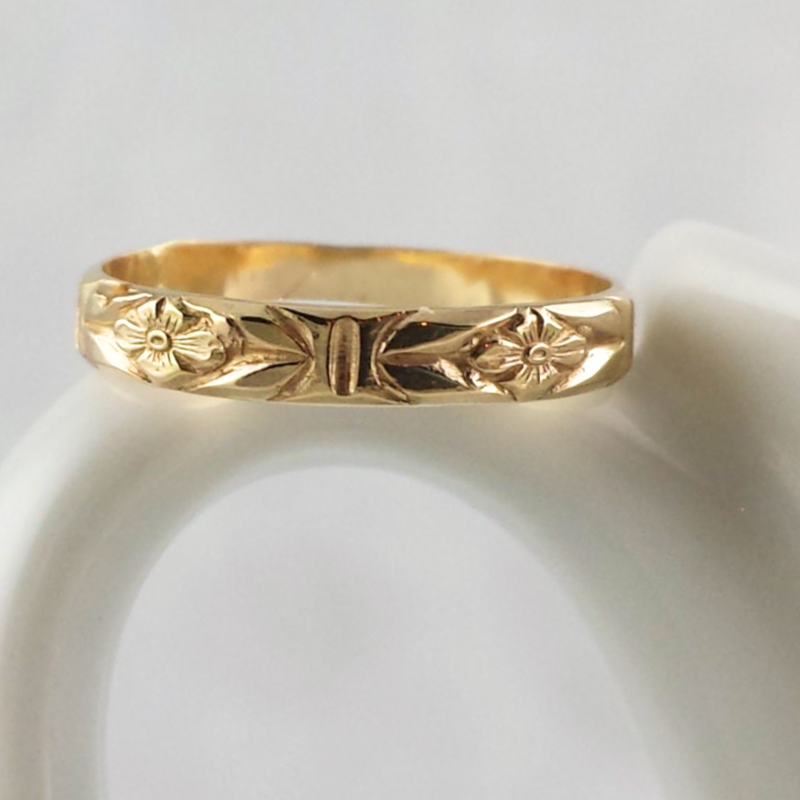 Skinny 14k SOLID gold Floral Ring