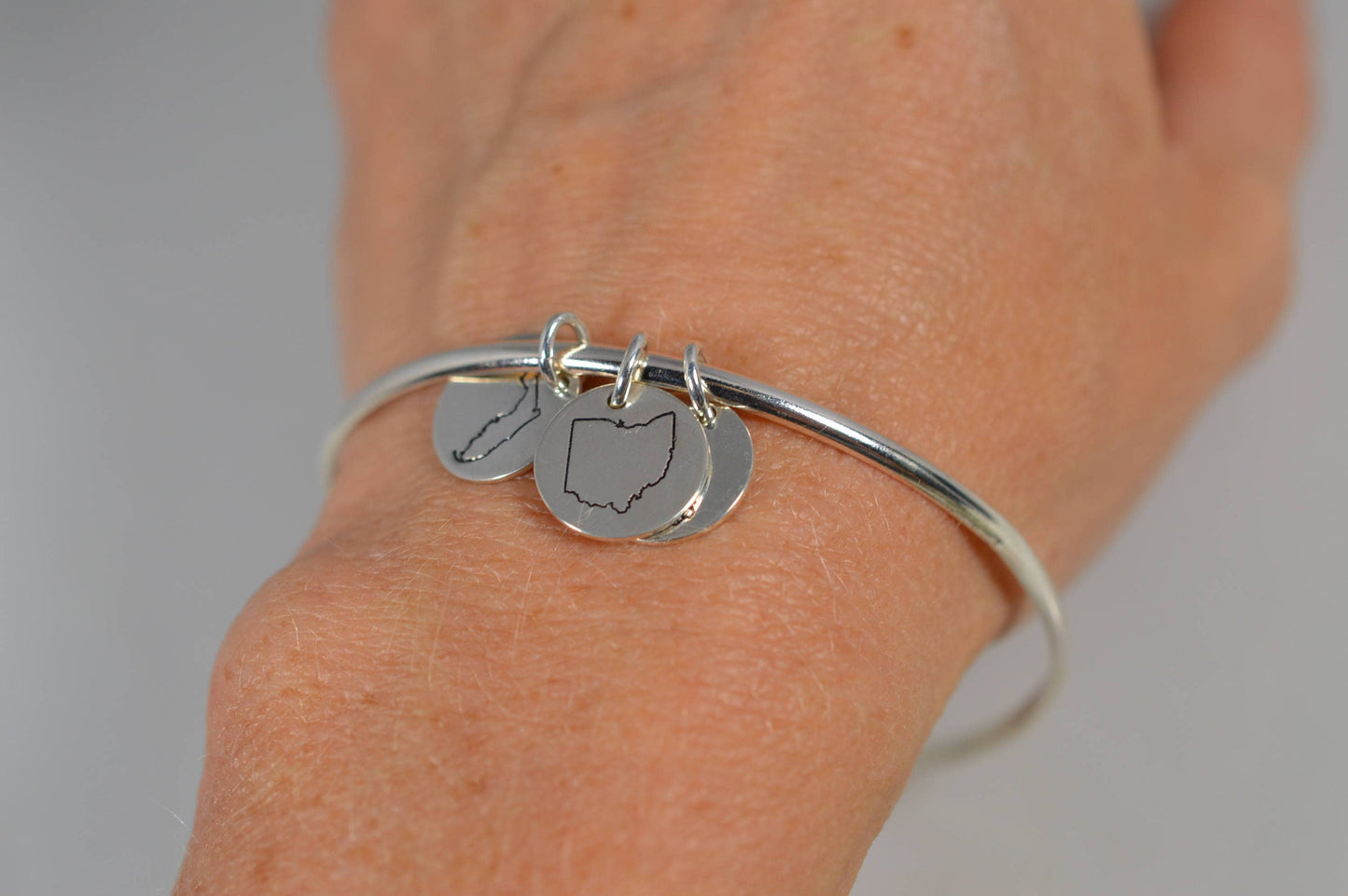 Sterling Silver State Charm Bangle Bracelet