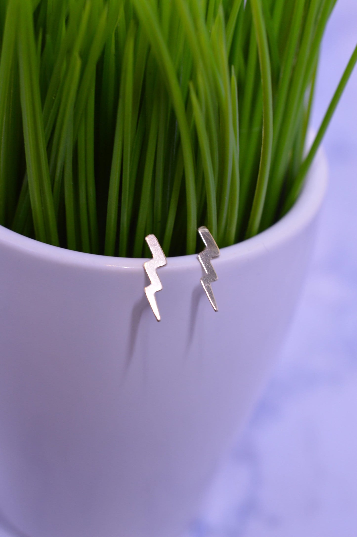 Gold Fill Skinny Lightning Bolt Stud Earrings