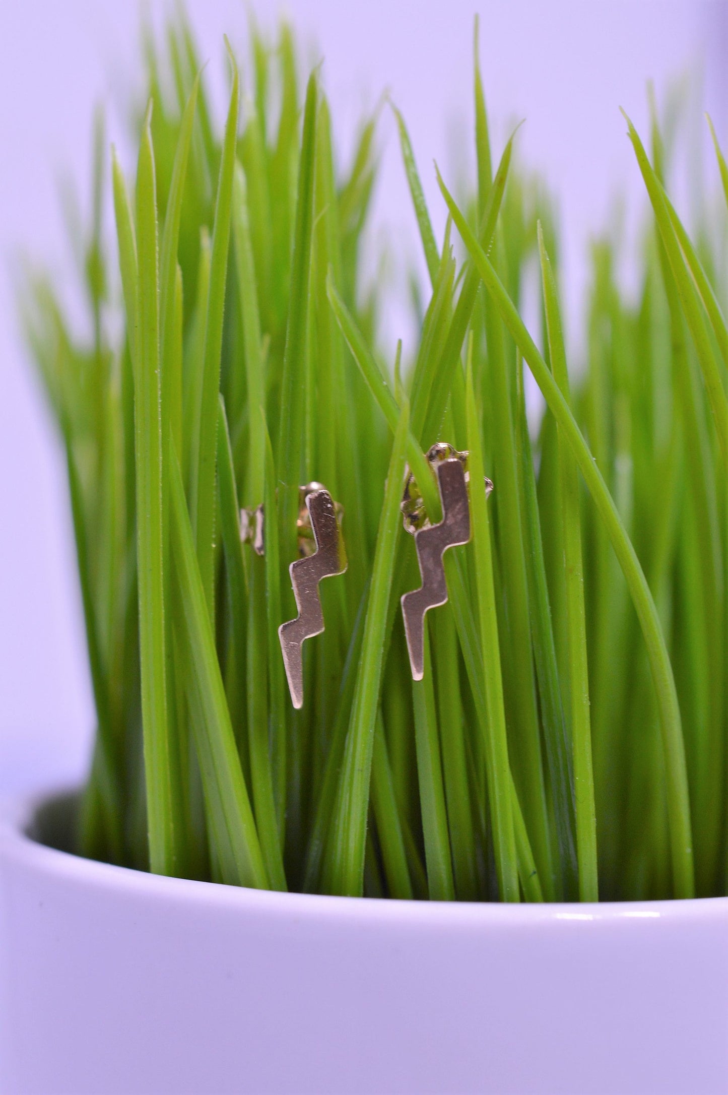 Gold Fill Skinny Lightning Bolt Stud Earrings