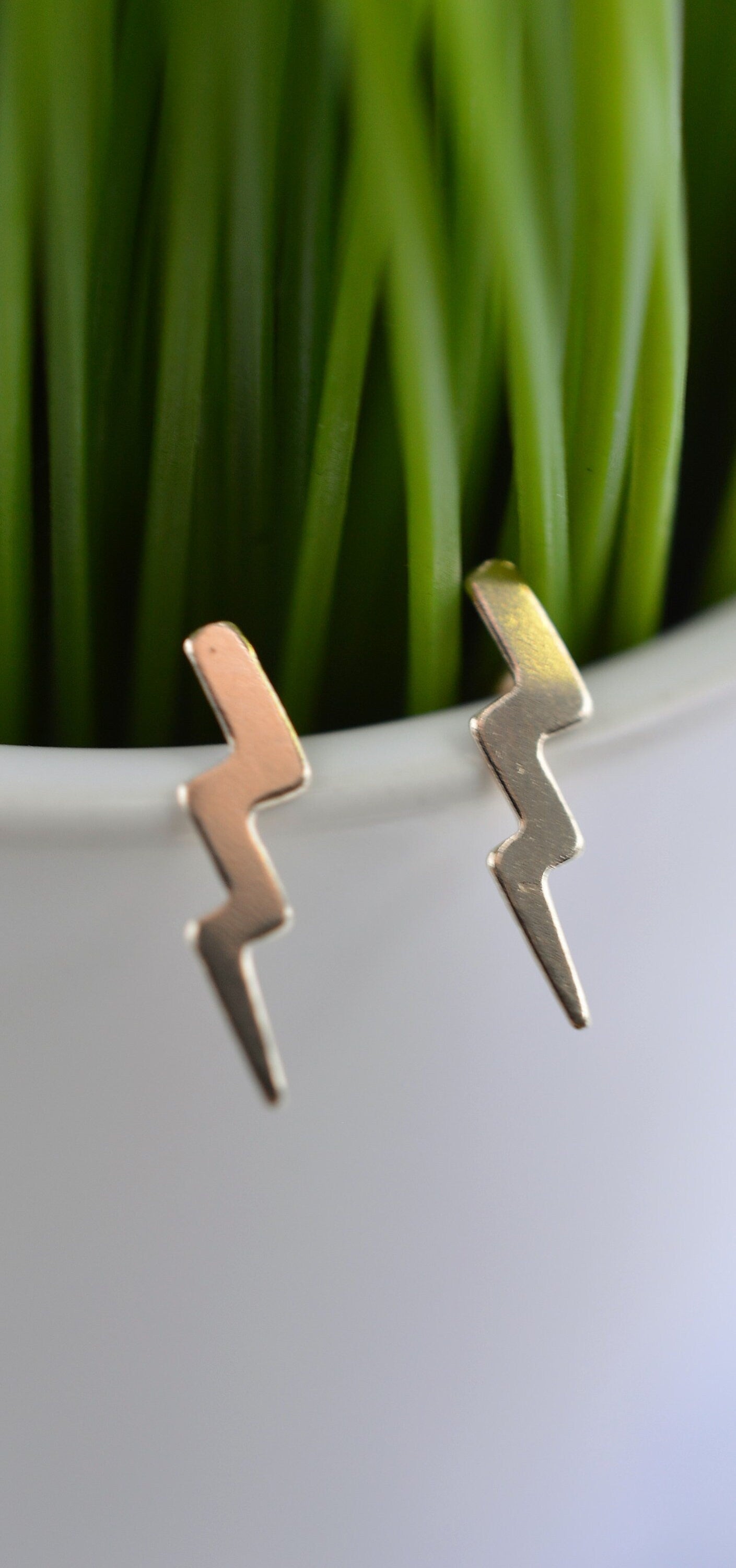 Gold Fill Skinny Lightning Bolt Stud Earrings