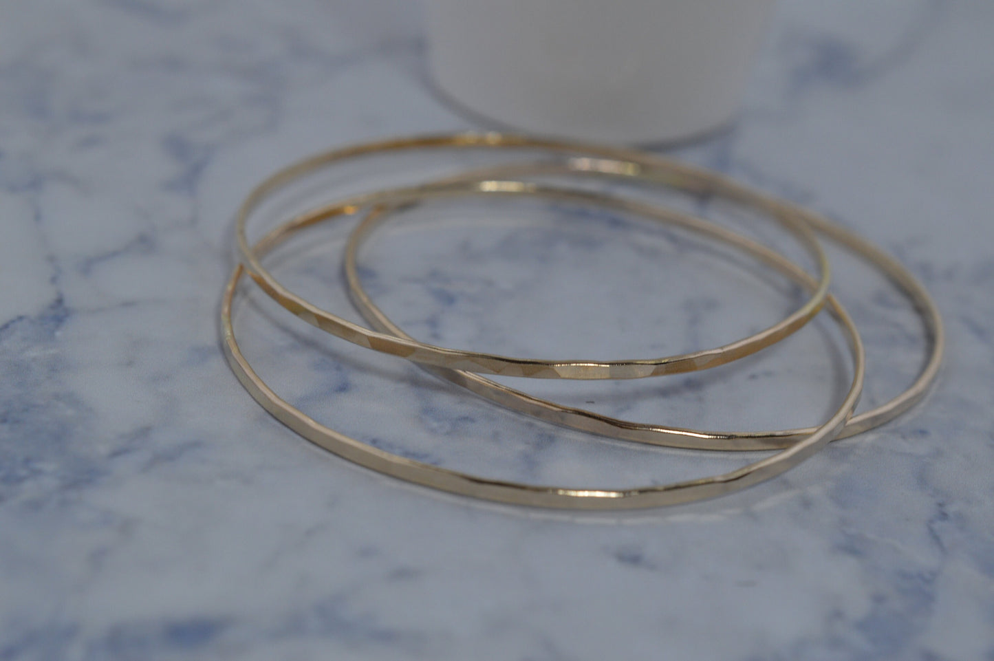 Gold Fill Skinny Hammered Bangle Bracelet