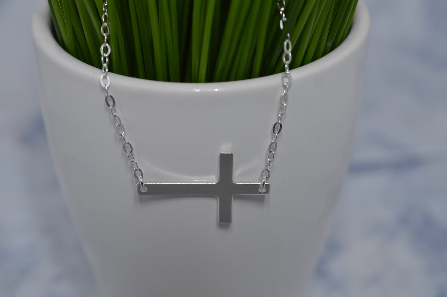 Sterling Silver Sideways Cross Necklace