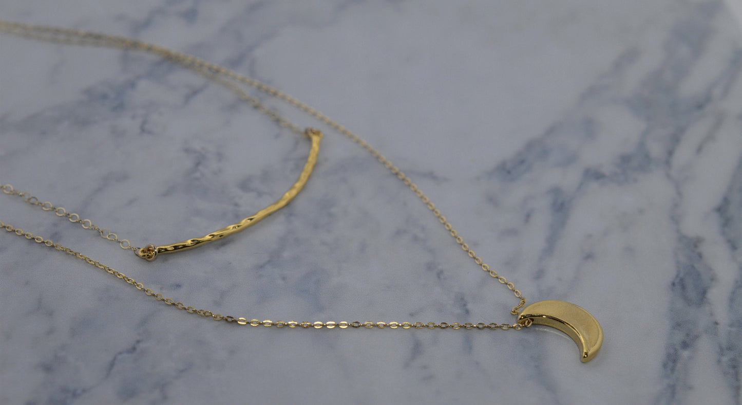 Gold Fill Hammered Bar Necklace