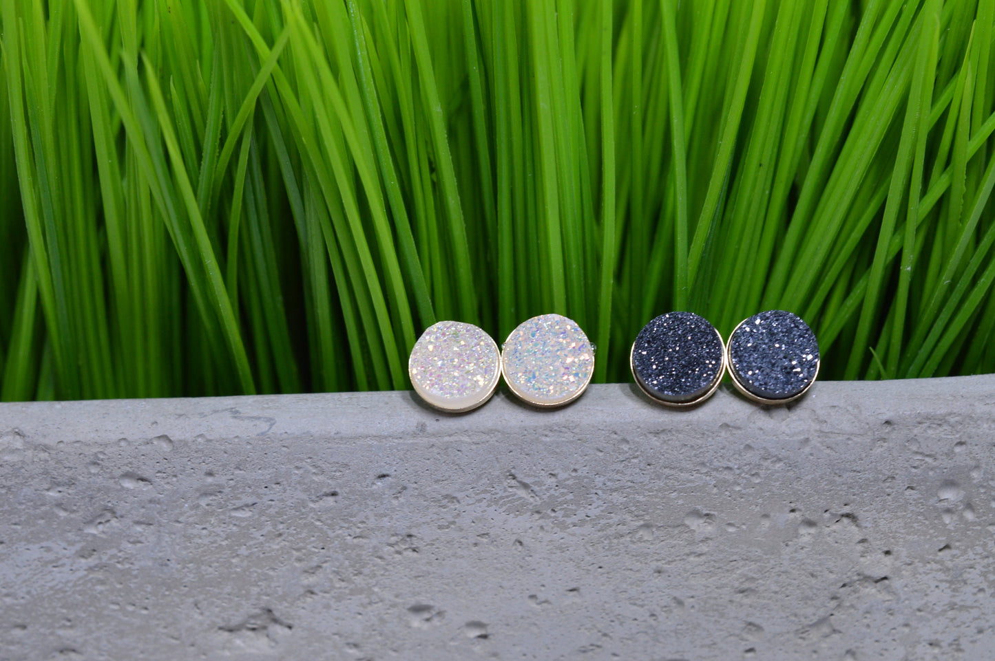 Gold Druzy Stud Earrings