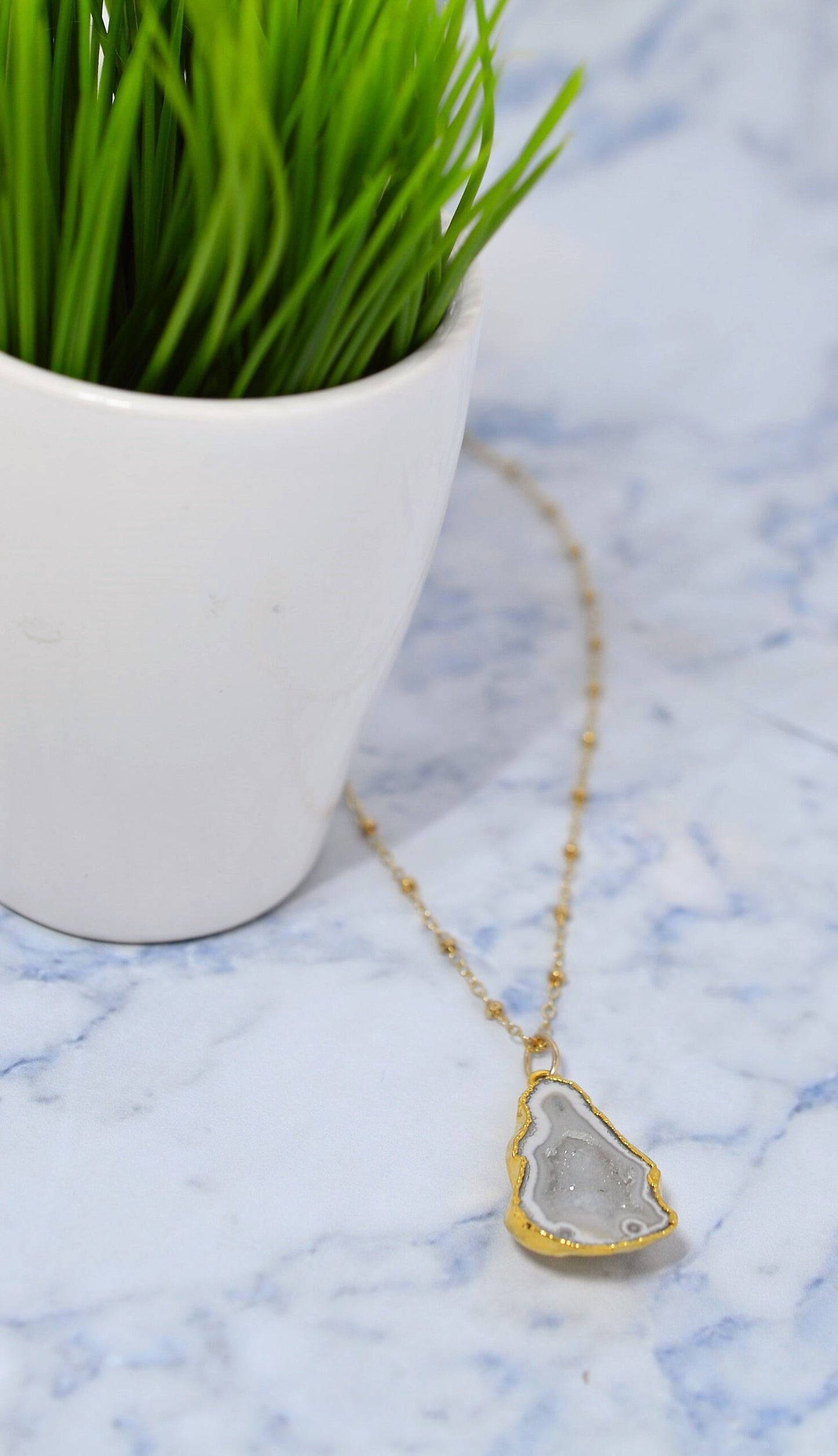 Long Gold Geode Necklace