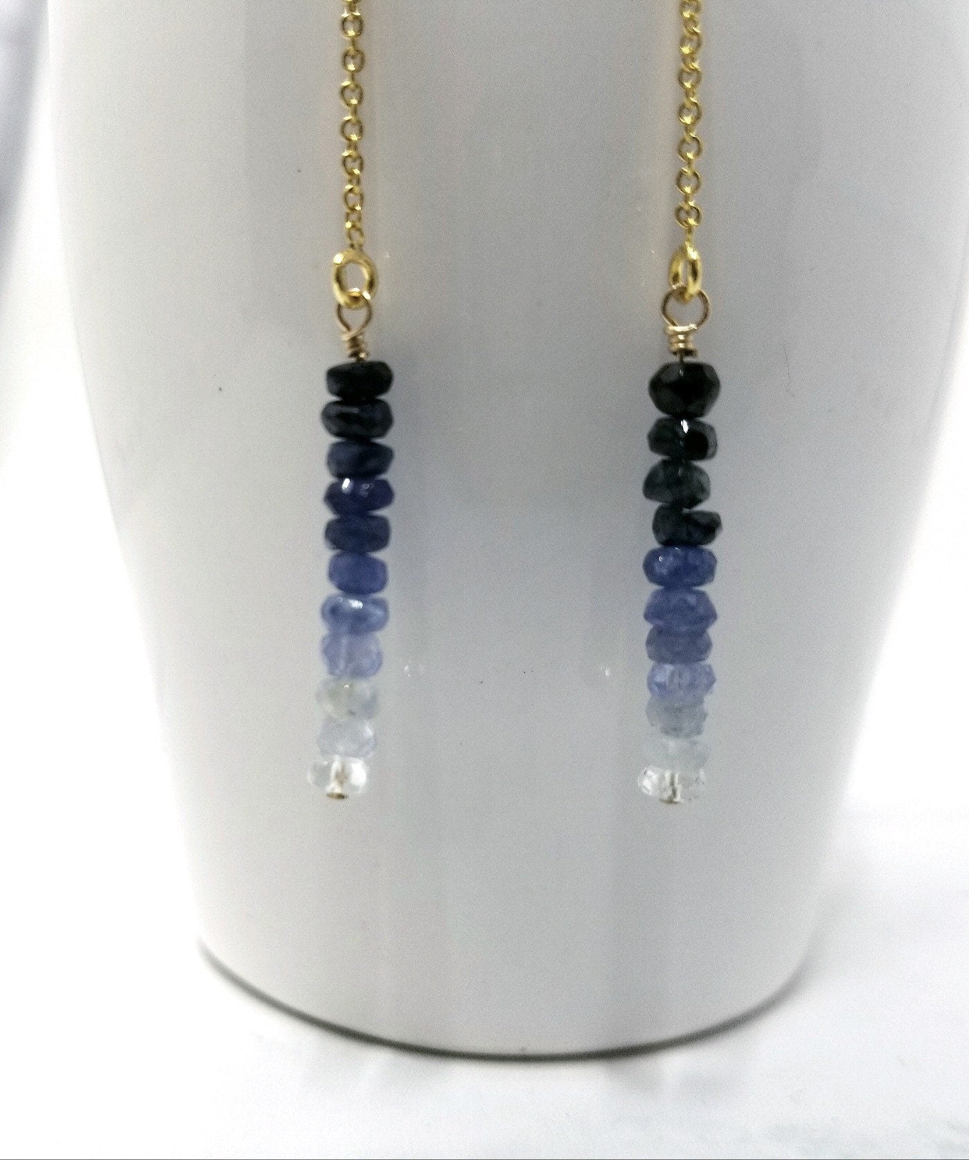 Gold Fill Sapphire Ear Threader Earrings